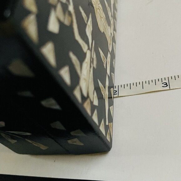 Chinese Mother of Pearl Wood Lacquer Box Old Man Floral Asian Trinket Decor - Picture 13 of 14